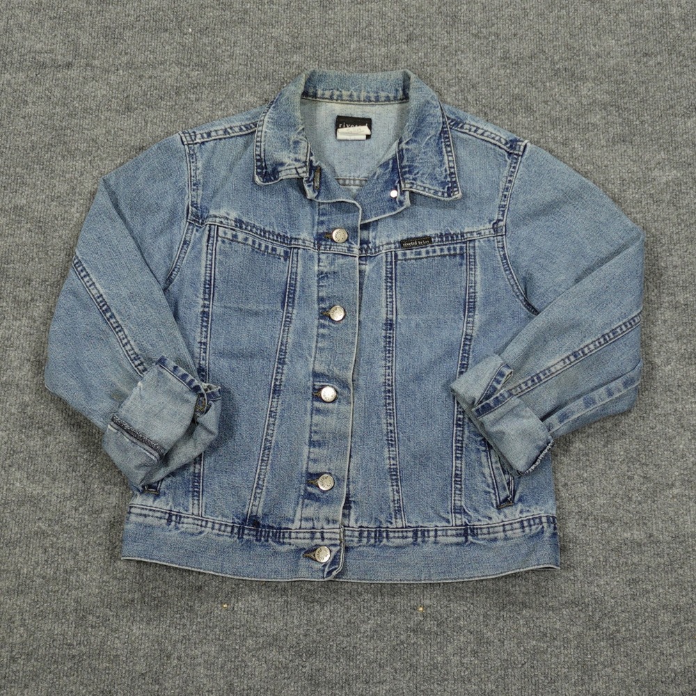Vintage Riveted By Lee Jacket Women Medium Blue Denim Trucker Light Wash Classic